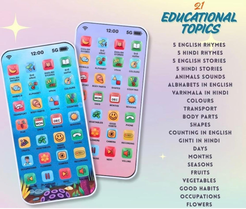 Play Craft EduPhone Educational Type-C Rechargeable Musical Toy 28 Functions, Alphabet, Numbers, Varnmala, Animal Sounds, Nursery Rhymes in English & Hindi