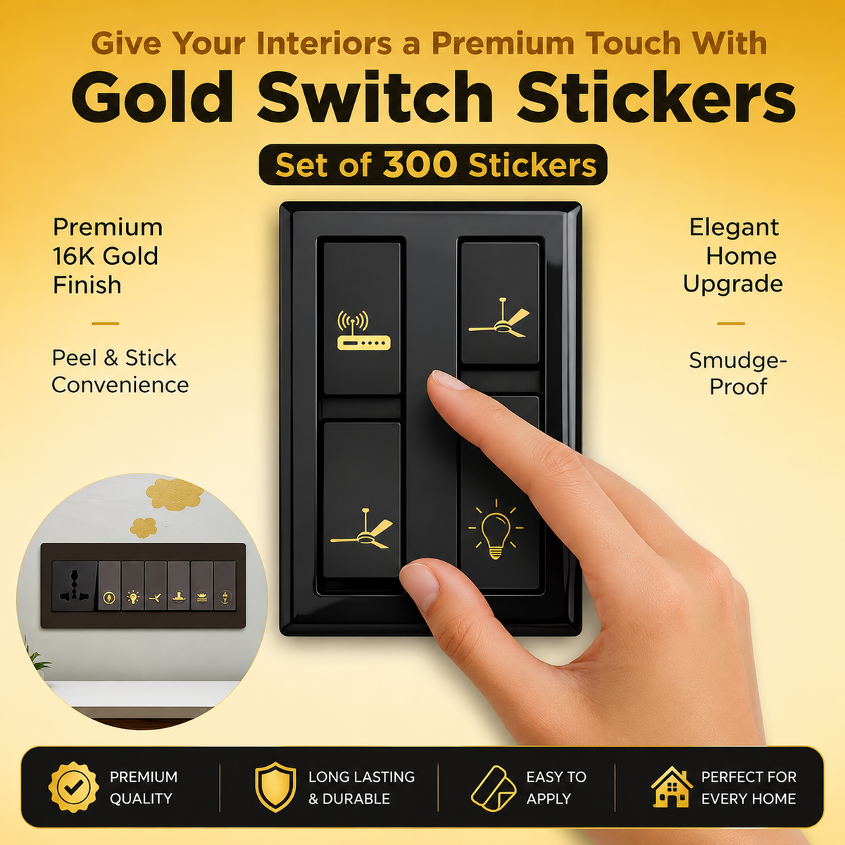 Black & Gold Switch Stickers Set Of 300