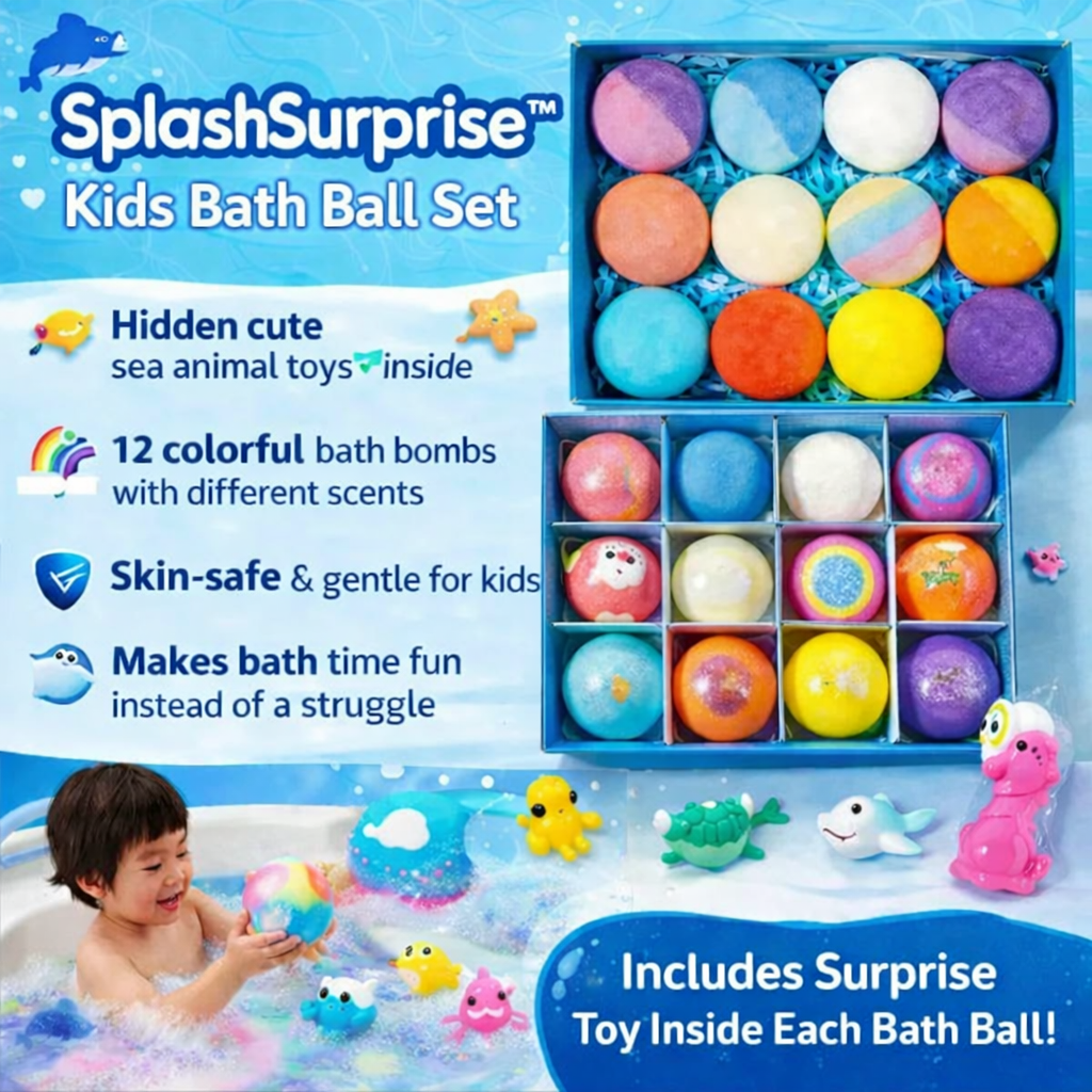 12 Colourful Bath Balls With Different Scents With Hidden Animal Toys