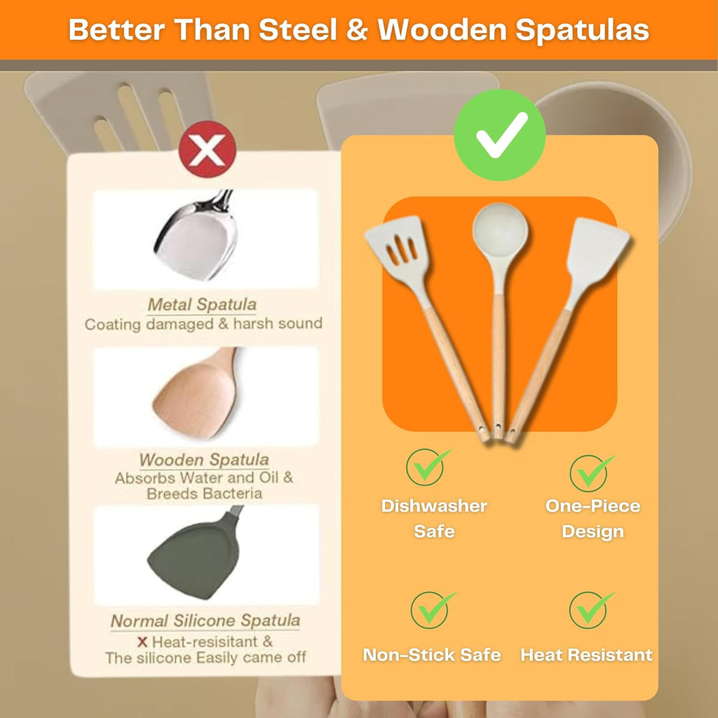 Silicone Spatula Set Non-Stick Heat-Resistant Spatulas With Wooden Handle (PACK OF 3)