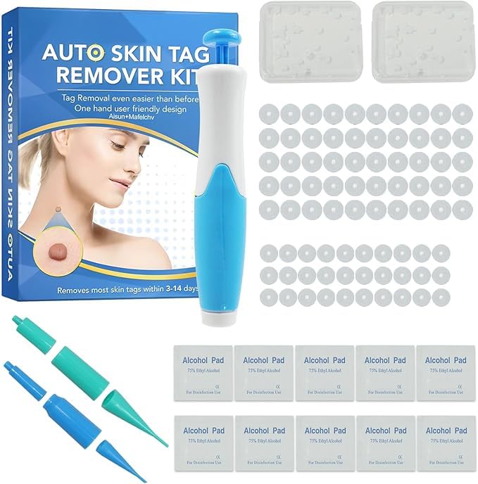 Auto Skin Tag Remover Kit for Face & Body Upgraded Fast and Easy Removal Pen with 40 Removal Bands & 10 Cleansing Wipes