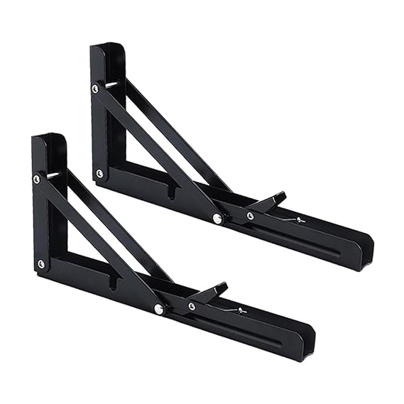2Pcs Folding Shelf Brackets Wall Mounted Hardware Heavy Duty for Bench Table Black