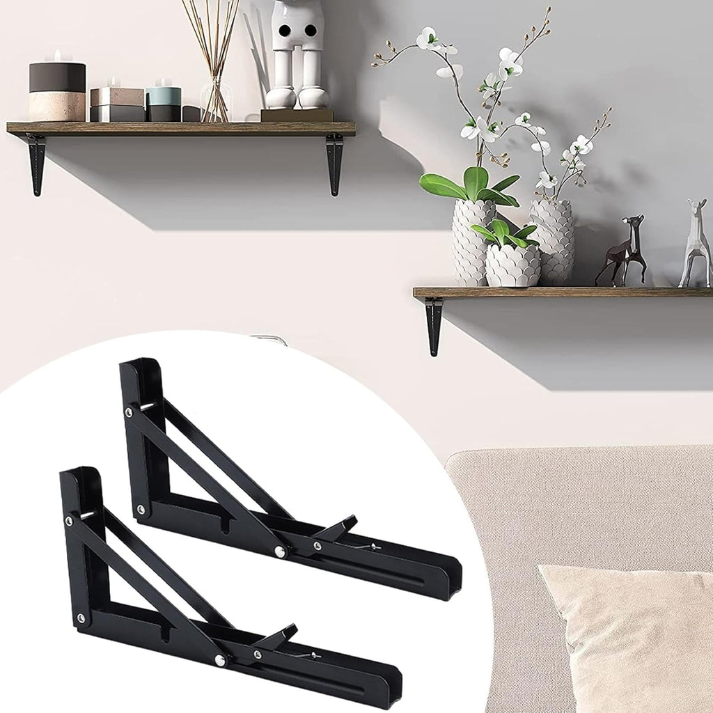 2Pcs Folding Shelf Brackets Wall Mounted Hardware Heavy Duty for Bench Table Black
