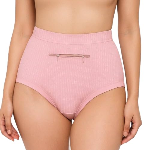 Women's Cotton Zipper Panty Boyshorts with Front Chain Pocket Full Coverage Hipster Panty Everyday Brief Panties (Pack of 2)(random color)