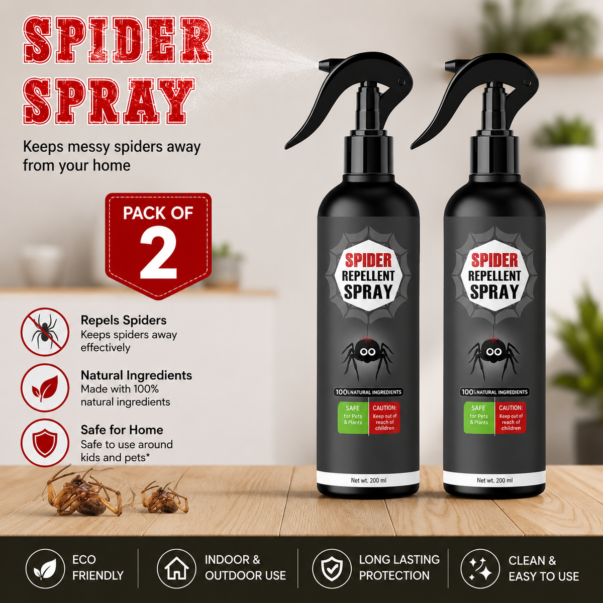 Spi-der Repellent Spray - Natural, Vegan & Eco-Friendly  PACK OF 2
