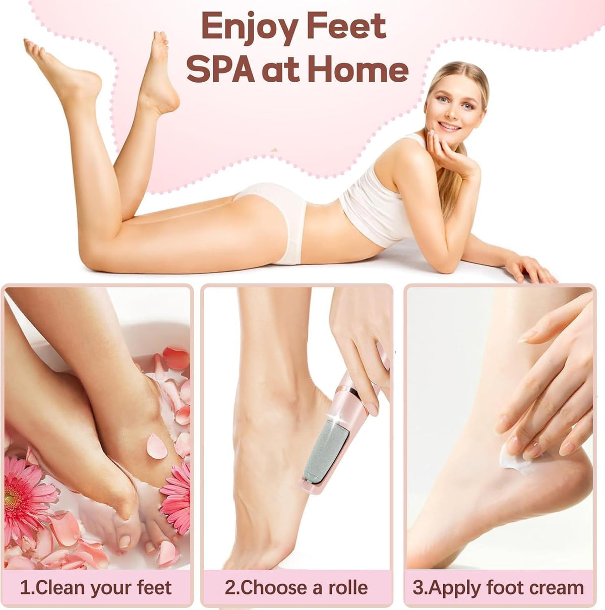 Hanglow Electric Callus Remover for Feet – Rechargeable Foot Dead Skin Remover with 2 Roller Heads PACK OF 1