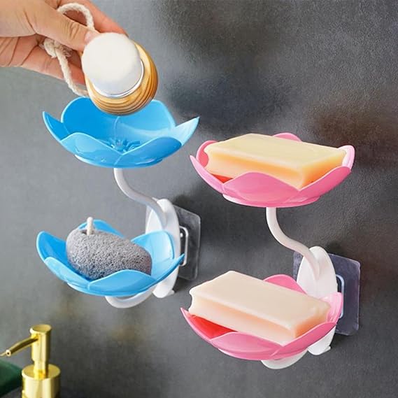 Drain Soap Tray Double Layer Wall Mounted Soap Box for Bathroom (RANDOM COLOR) pack 1 , 2 and 3