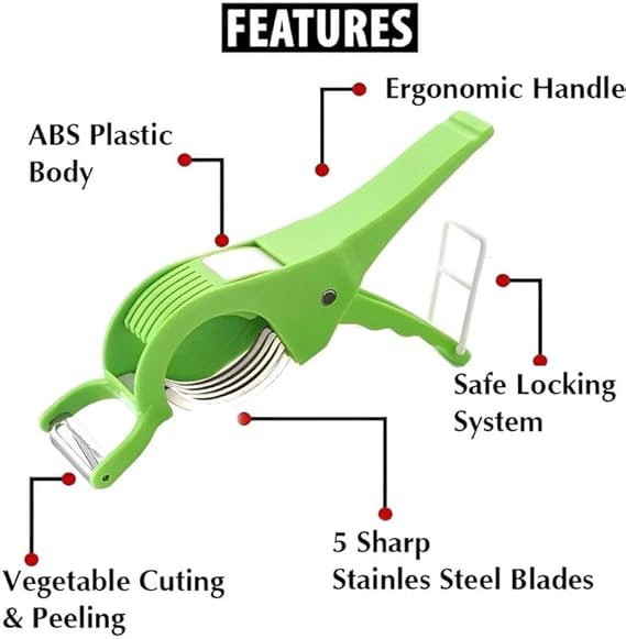 2-in-1 Kitchen Vegetable and Fruit Peeler, 5 Blade Sharp Stainless Steel Vegetable Cutter with Peeler