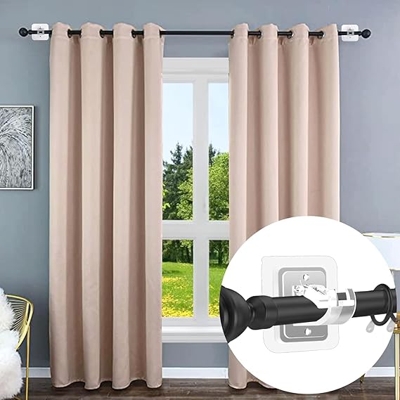 8pcs No Drill Curtain Rod Brackets Self Adhesive Curtain Rod Holder Hooks Nail Free Adjustable