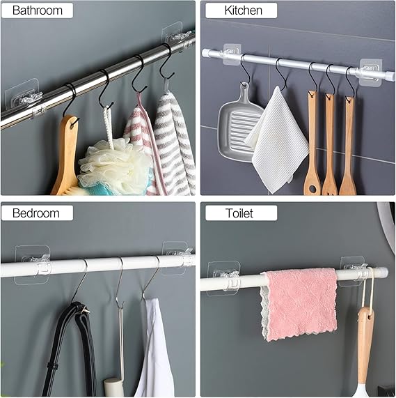 8pcs No Drill Curtain Rod Brackets Self Adhesive Curtain Rod Holder Hooks Nail Free Adjustable