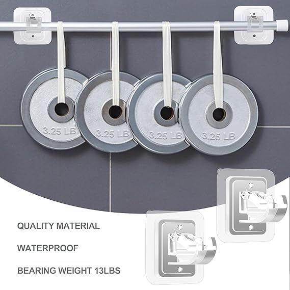 8pcs No Drill Curtain Rod Brackets Self Adhesive Curtain Rod Holder Hooks Nail Free Adjustable