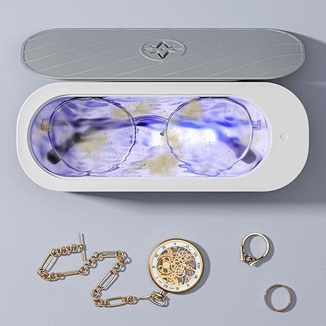 Portable and Rechargeable Professional Ultrasonic Machine for Jewelry Cleaning, Stainless Steel Tank for Eye Glasses, Watches, Rings, Necklaces, Razors, Denture