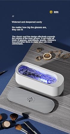 Portable and Rechargeable Professional Ultrasonic Machine for Jewelry Cleaning, Stainless Steel Tank for Eye Glasses, Watches, Rings, Necklaces, Razors, Denture