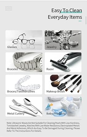 Portable and Rechargeable Professional Ultrasonic Machine for Jewelry Cleaning, Stainless Steel Tank for Eye Glasses, Watches, Rings, Necklaces, Razors, Denture