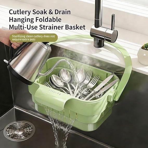 Foldable Hanging Kitchen Sink Strainer Basket (MULTICOLOR)