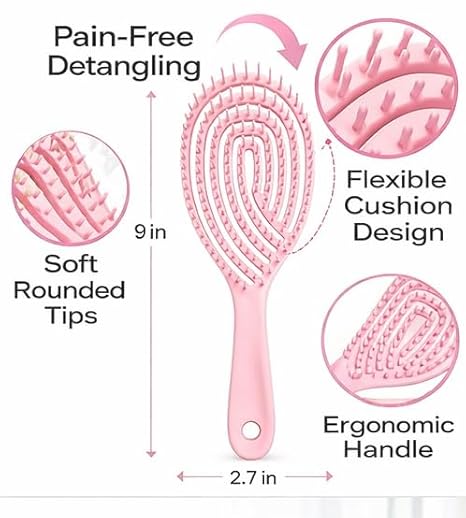 Hair Brush With 3D Hollow Design Perfect For Detangling and Hair Grooming for Wet or Dry Hair (Multicolor)