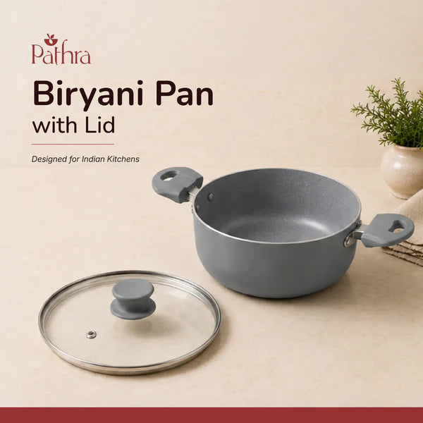 Grey Non-Stick Biryani Pan with Glass Lid