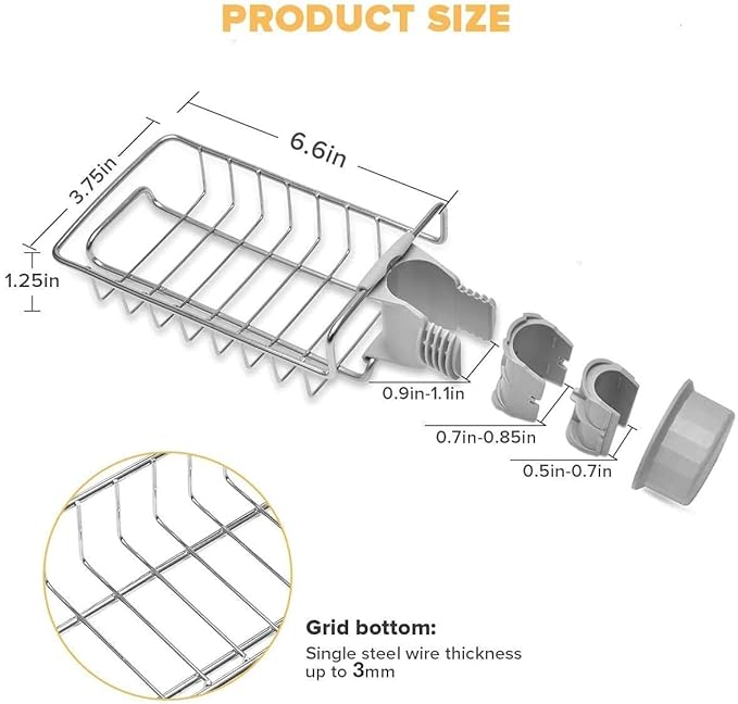 Kitchen Sink Faucet Sponge Holder – Stainless Steel Caddy Organizer Rack for Soap, Scrubbers – No Drilling Hanging Storage