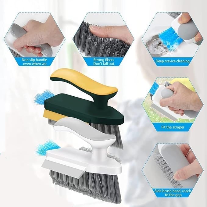 Grout Cleaner Brush 4 in 1 with Squeegee,Bathroom Cleaning Brushes PACK OF 1 (MULTICOLOR)