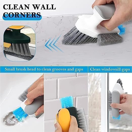 Grout Cleaner Brush 4 in 1 with Squeegee,Bathroom Cleaning Brushes PACK OF 1 (MULTICOLOR)