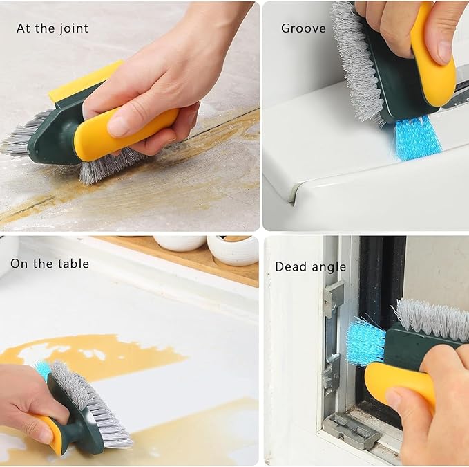 Grout Cleaner Brush 4 in 1 with Squeegee,Bathroom Cleaning Brushes PACK OF 1 (MULTICOLOR)