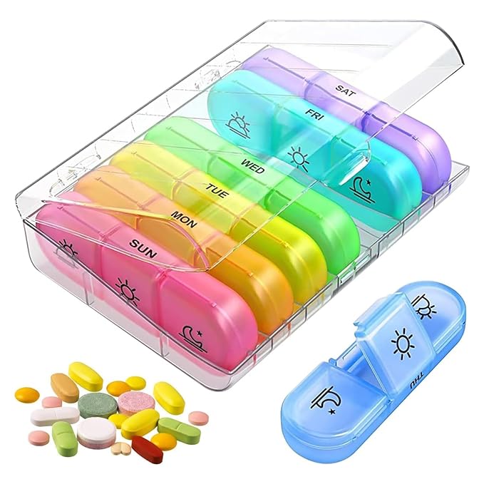 Weekly Pill Organizer 3 Times a Day (MULTICOLOR)