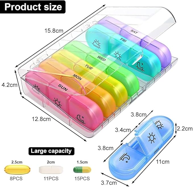Weekly Pill Organizer 3 Times a Day (MULTICOLOR)