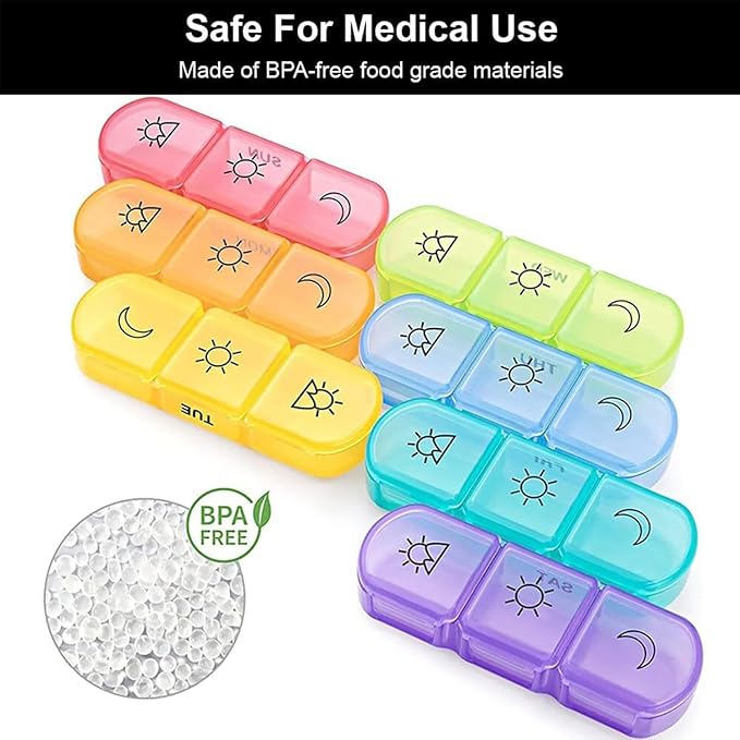 Weekly Pill Organizer 3 Times a Day (MULTICOLOR)