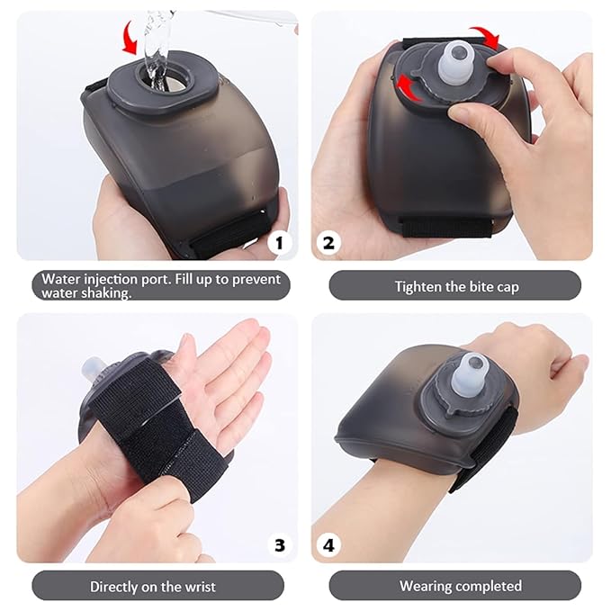 Wrist Water Bottle with Adjustable Hand Strap, Silicone, BPA-Free