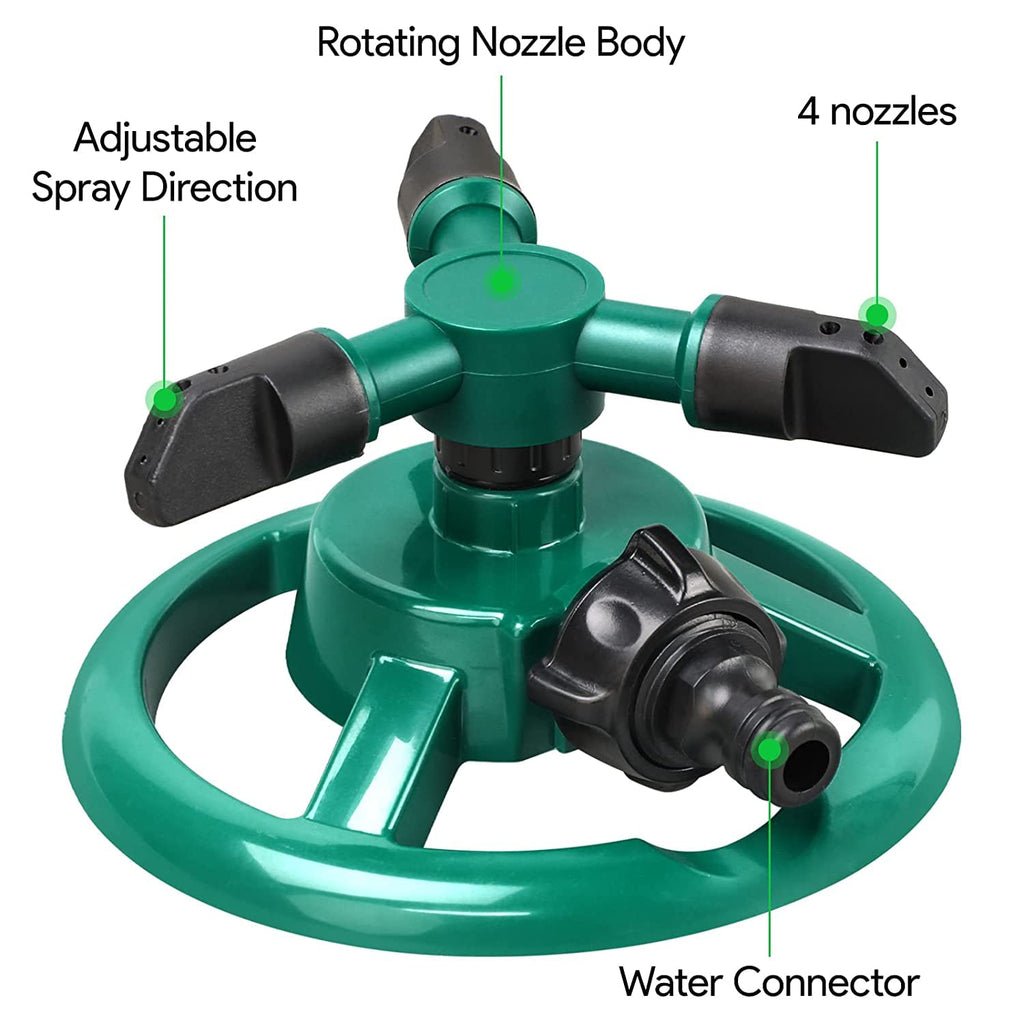 Automatic 360° Lawn Sprinkler 3 Arm 4 Nozzle for Watering Garden Plants/Pipe Hose Irrigation Yard Water Sprayer