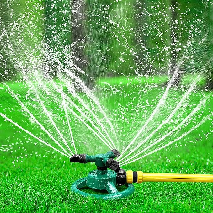 Automatic 360° Lawn Sprinkler 3 Arm 4 Nozzle for Watering Garden Plants/Pipe Hose Irrigation Yard Water Sprayer