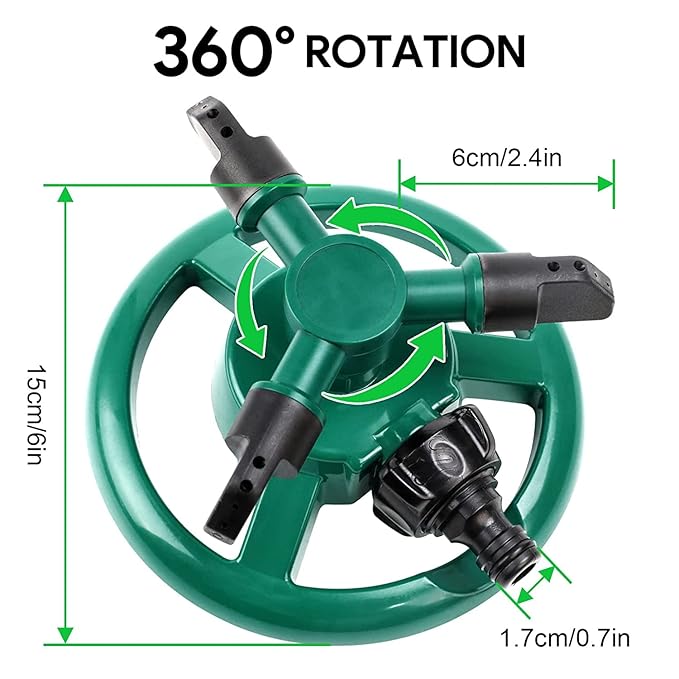 Automatic 360° Lawn Sprinkler 3 Arm 4 Nozzle for Watering Garden Plants/Pipe Hose Irrigation Yard Water Sprayer