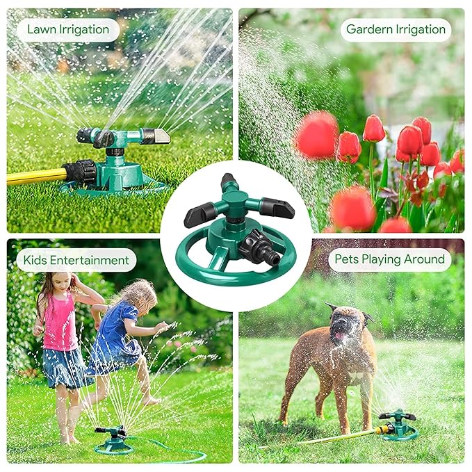 Automatic 360° Lawn Sprinkler 3 Arm 4 Nozzle for Watering Garden Plants/Pipe Hose Irrigation Yard Water Sprayer