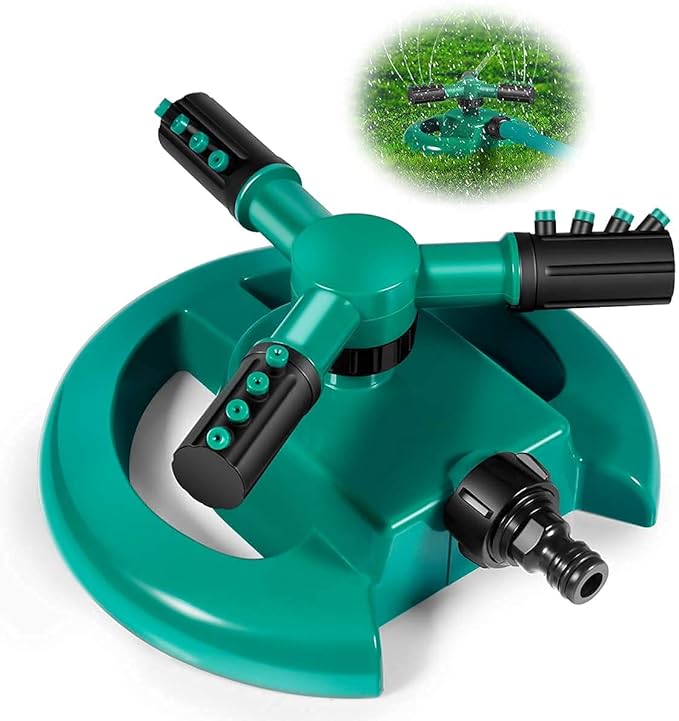 Automatic 360° Lawn Sprinkler 3 Arm 4 Nozzle for Watering Garden Plants/Pipe Hose Irrigation Yard Water Sprayer