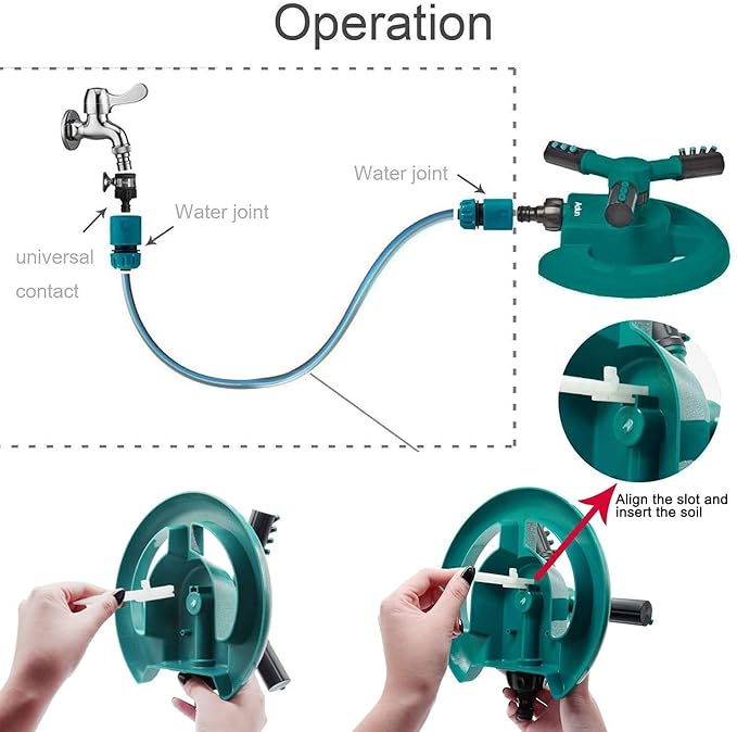 Automatic 360° Lawn Sprinkler 3 Arm 4 Nozzle for Watering Garden Plants/Pipe Hose Irrigation Yard Water Sprayer
