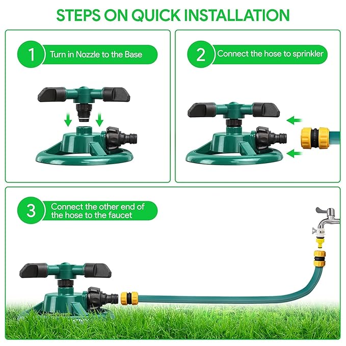 Automatic 360° Lawn Sprinkler 3 Arm 4 Nozzle for Watering Garden Plants/Pipe Hose Irrigation Yard Water Sprayer
