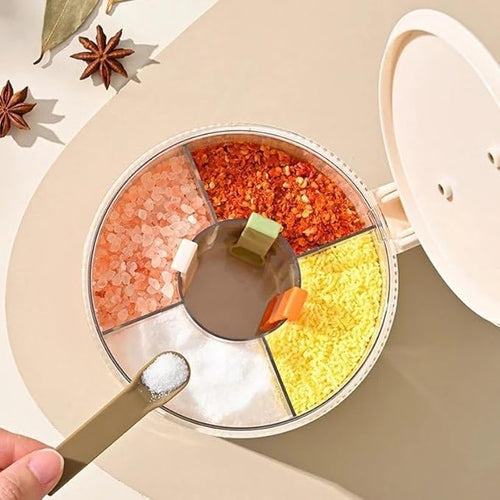 4-in-1 Spice Storage Box, Multi-Compartment Seasoning Container Organiser, Airtight Sealed Salt Pepper Dispenser for Home Cooking