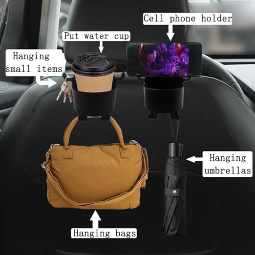 3 in 1 Multi-Functional Hook - Car Seat Headrest Cup Holder & Organizer, 2 PCS