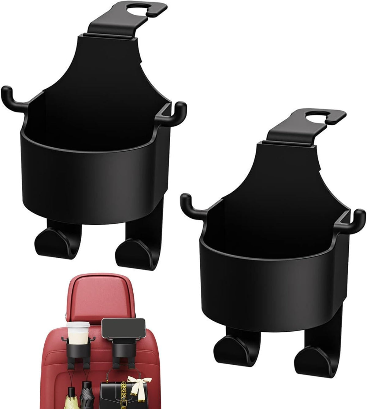 3 in 1 Multi-Functional Hook - Car Seat Headrest Cup Holder & Organizer, 2 PCS