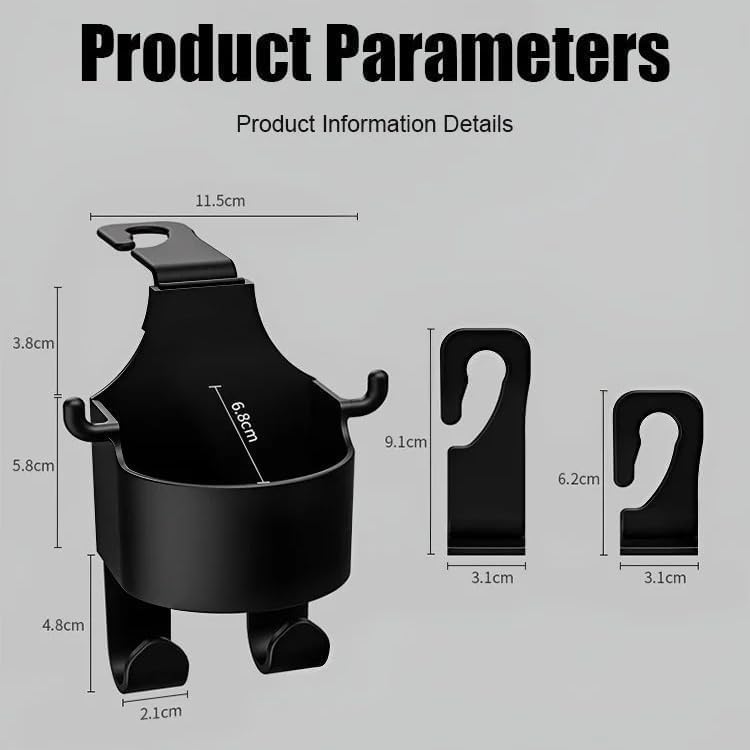 3 in 1 Multi-Functional Hook - Car Seat Headrest Cup Holder & Organizer, 2 PCS