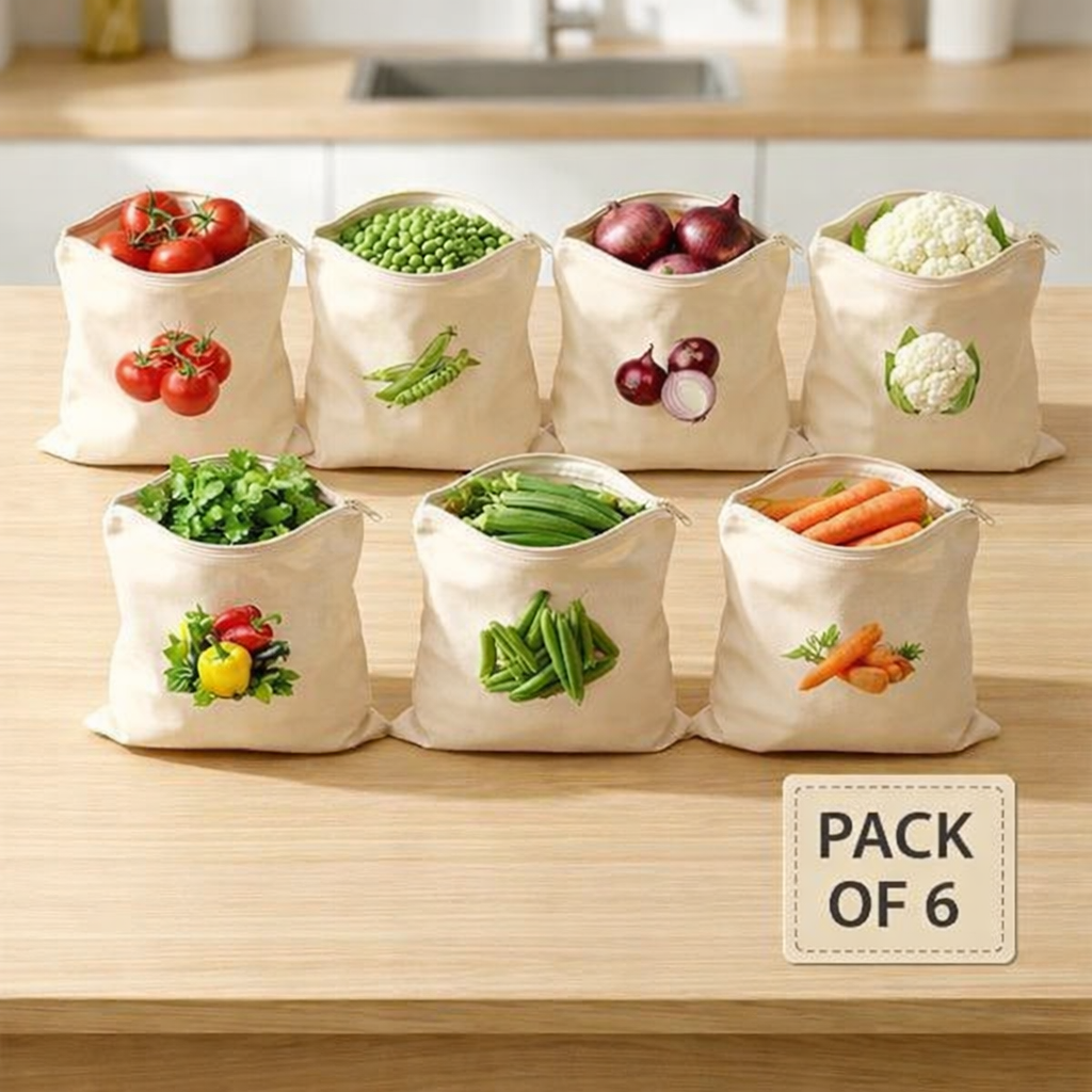 Reusable Cotton Vegetable Storage Bags for Fridge