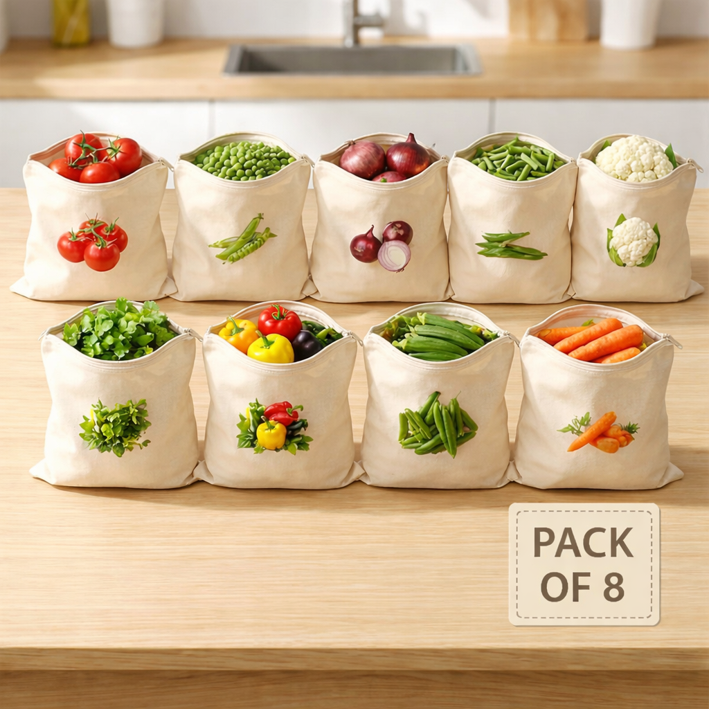 Reusable Cotton Vegetable Storage Bags for Fridge