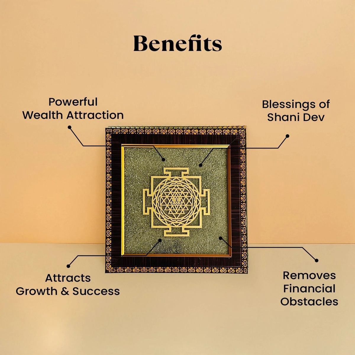 Shree Yantra on Pyrite Frame – Wealth, Prosperity & Vastu Protection
