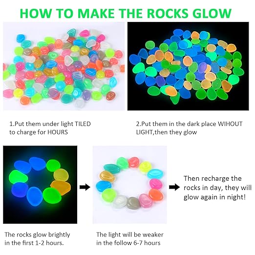 100Pcs Luminous Stones Glow in The Dark Garden Pebbles Stones Rocks