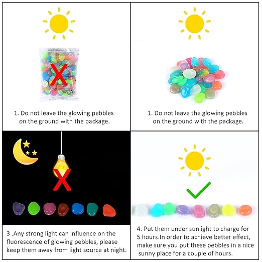 100Pcs Luminous Stones Glow in The Dark Garden Pebbles Stones Rocks