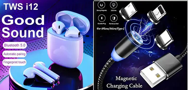 i12 TWS &  3 in 1 Magnet Cable (Combo)