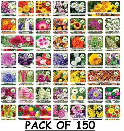 150 Variety Of Organic Flower Seeds And  Plant Growth Free Pack Of 1