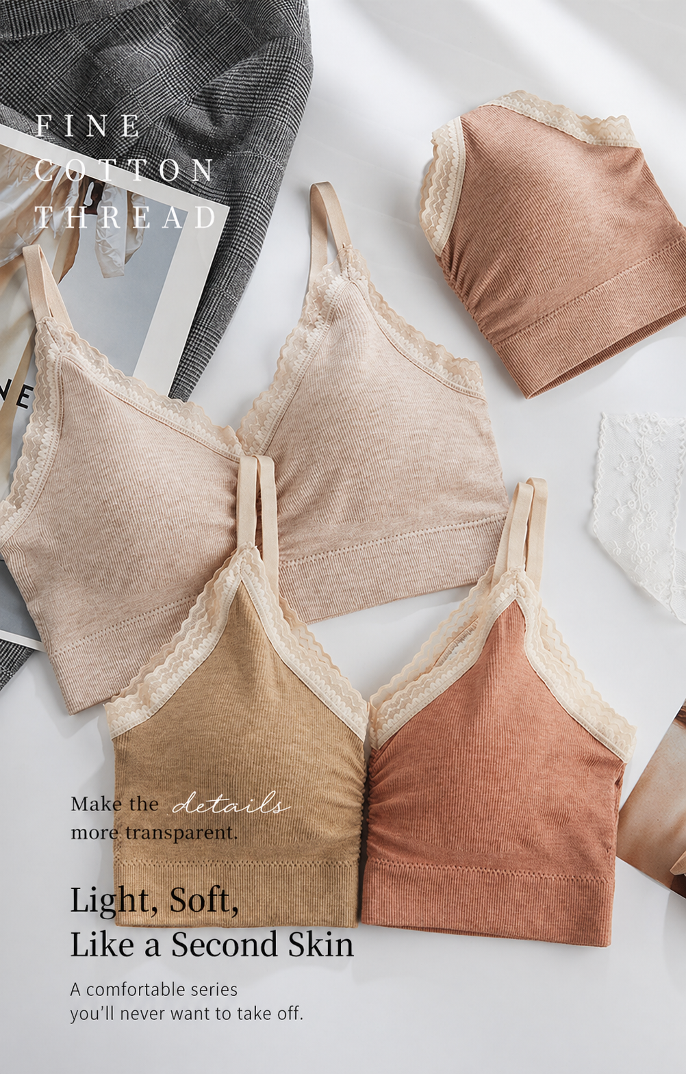 Lace V-Neck Adjustable Bra (random color)