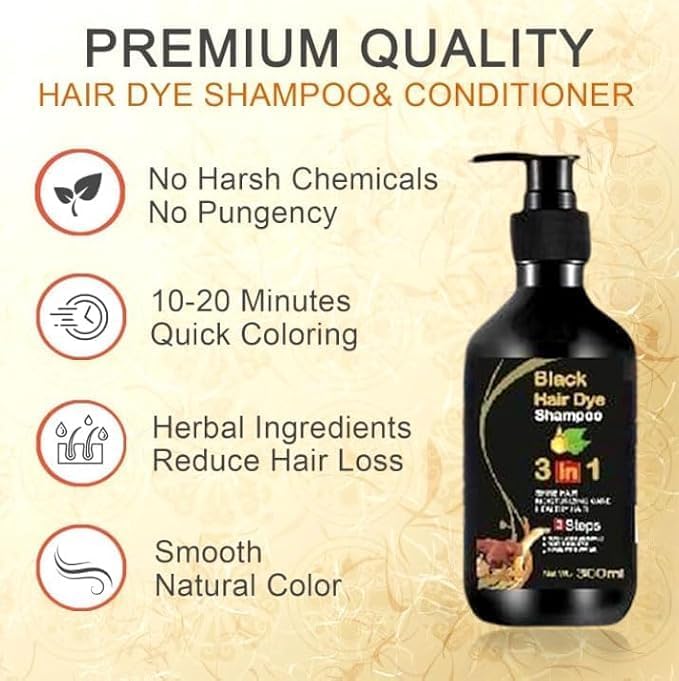 Herbal 3 in 1 Dye Instant Black Hair Shampoo(300Ml)