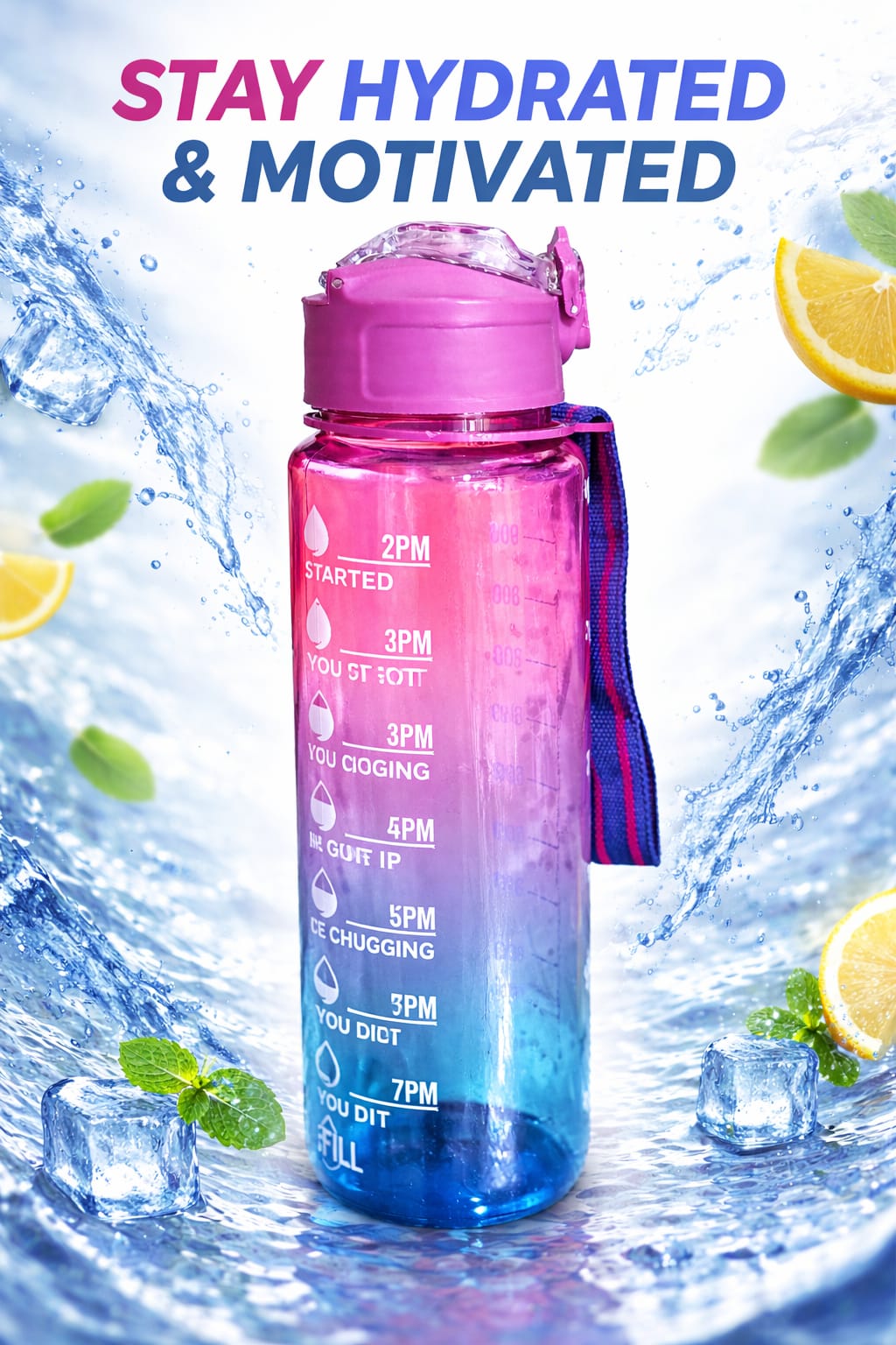 Bottle For Adults With Time Measurement Non-Toxic Water bottle for office,Water bottle for gym (Multi Colour) PACK OF 1